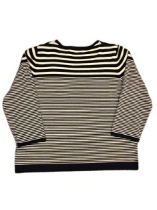 NWT Alfred Dunner Petite Black & Cream Strip 3/4 Sleeve Knit Top Sweater - Picture 2 of 3